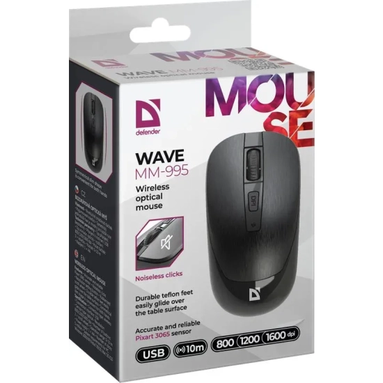 Mysz bezprzewodowa Defender WAVE MM-995 1600 DPI czarna