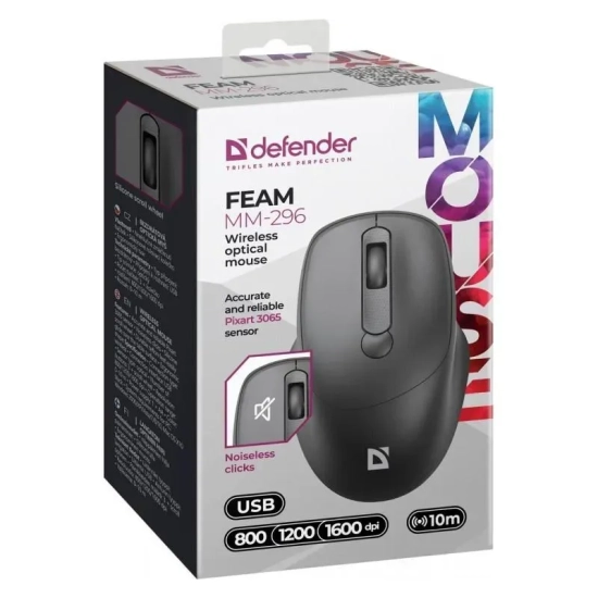 Mysz bezprzewodowa Defender FEAM MM-296 1600 DPI czarna