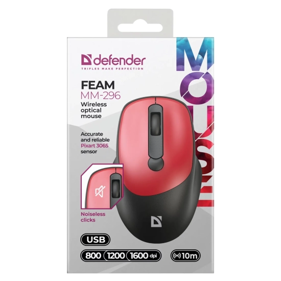 Mysz komputerowa DEFENDER FEAM MM-296 bezprzewodowa, czarno-czerwona 52299