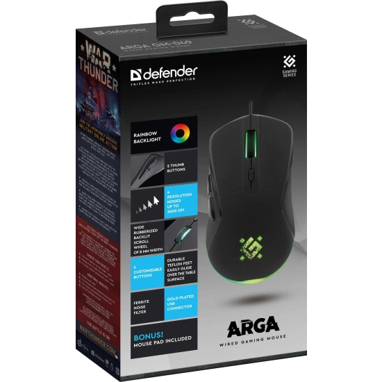 Mysz przewodowa Defender ARGA GM-049 3600 DPI czarna
