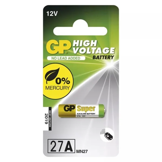 GP Ultra Plus 27AF bateria alkaliczna A27 12 V, 1 sztuka — produkt na białym tle