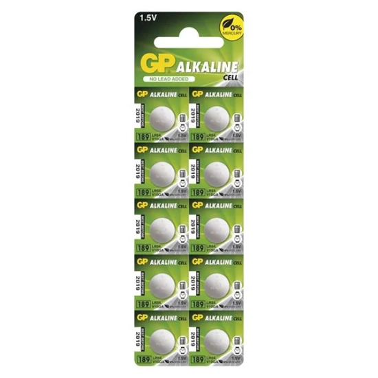 GP 189 LR1130 bateria alkaliczna 1,5 V, 10 sztuk — produkt na białym tle