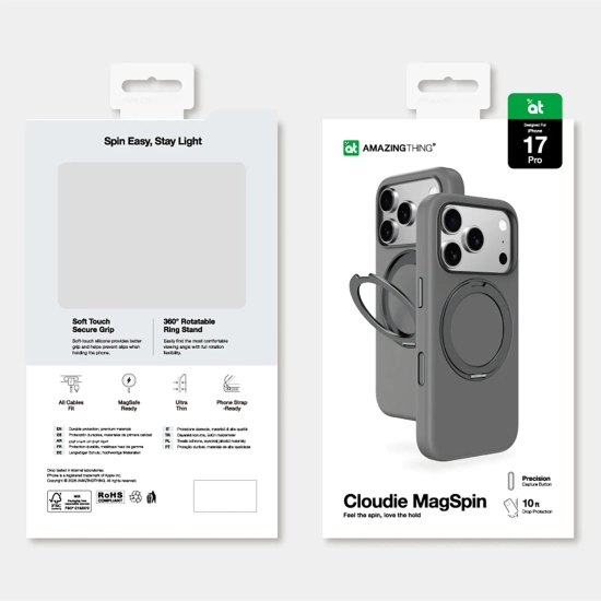 AmazingThing Etui pokrowiec z podstawką na iPhone 17 Pro Cloudie - szary