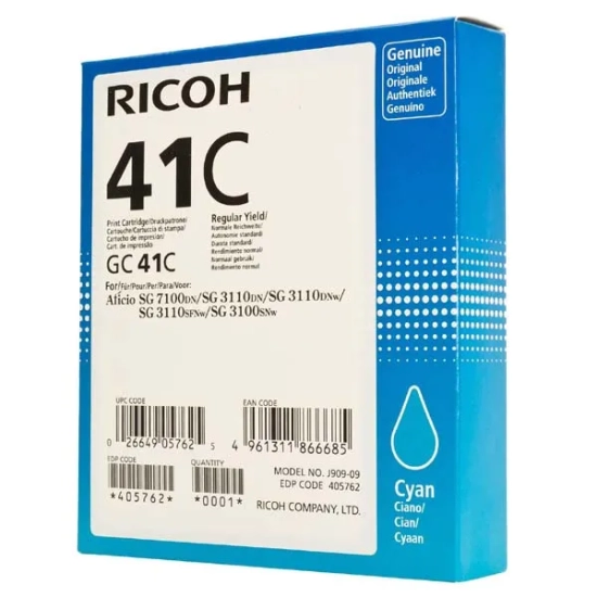 Oryginalny tusz Ricoh wkład żelowy 405762 GC41HC, cyjan, 2 200 stron