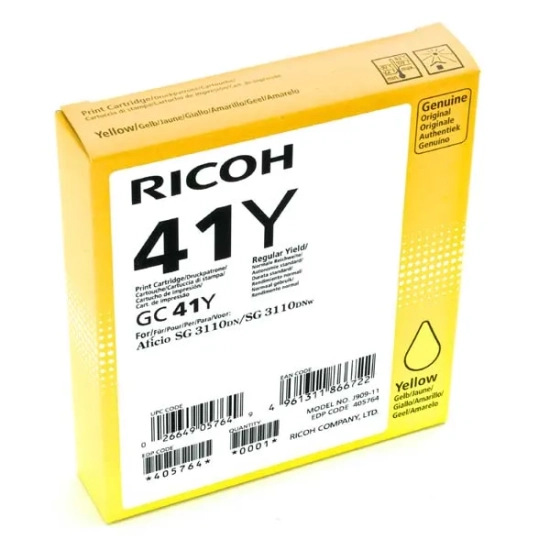 Oryginalny tusz Ricoh wkład żelowy 405764 GC41HY, żółty, 2 200 stron