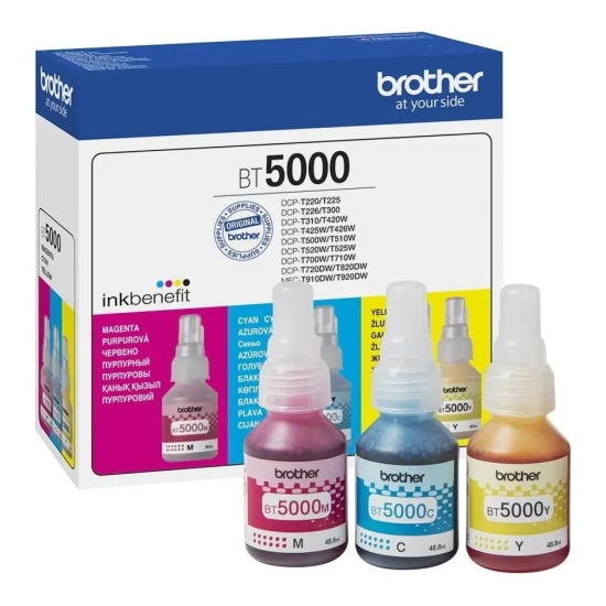 Oryginalny tusz Brother BT5000CLVAL, 3 × 5 000 stron