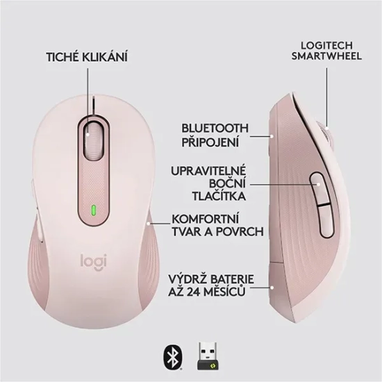 Mysz bezprzewodowa Logitech Signature M650 4000 DPI różowa
