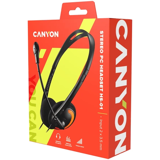 Canyon Zestaw słuchawkowy HS-01 PC Mik 1.8 m Czarno - Pomarańczowy