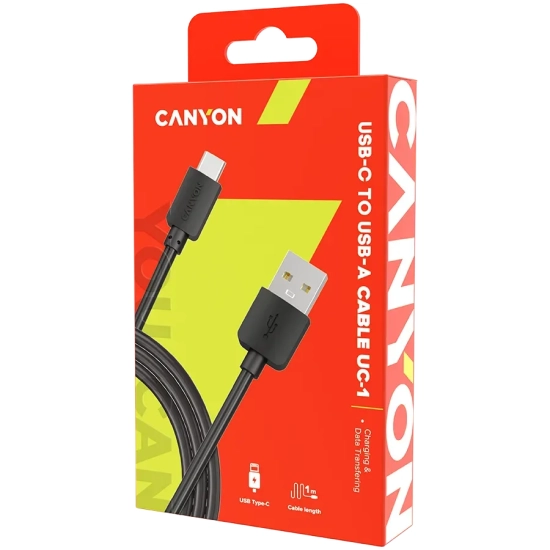 Kabel USB-A–USB-C CANYON UC-1 CNE-USBC1B 5W 1m czarny