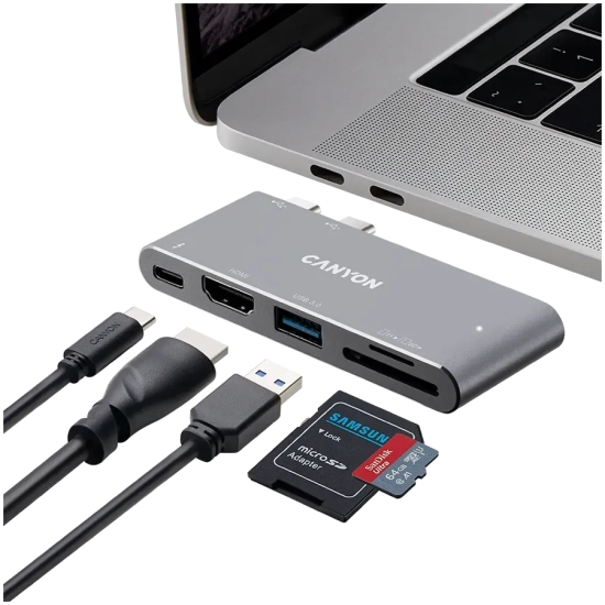 Hub USB-C CANYON DS-5 CNS-TDS05DG 5w1 4K szary