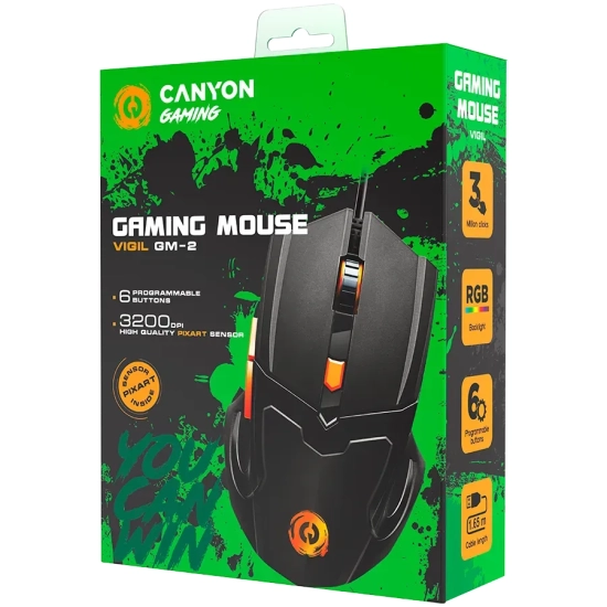 CANYON Mysz gamingowa Vigil GM-2 RGB 6 przyc. przew. Czarna