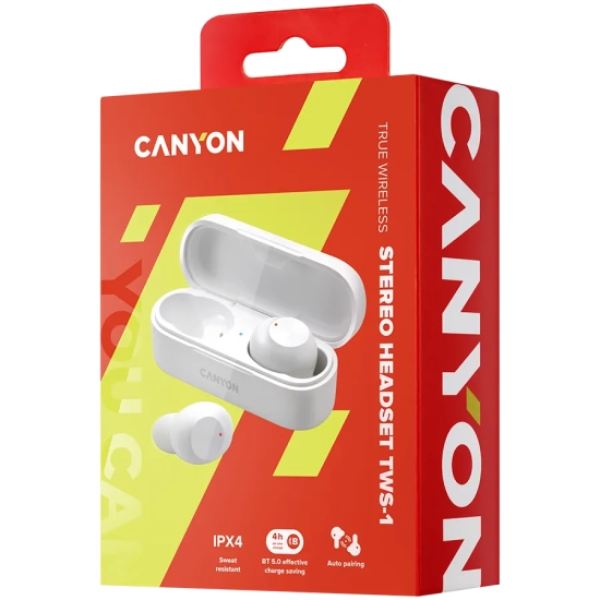 Canyon Słuchawki dokanałowe TWS-1 Białe