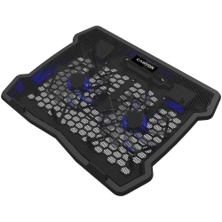 Czarna podstawka chłodząca Canyon NS03 CNE-HNS03 do laptopa, z dwoma wentylatorami i podświetleniem LED.