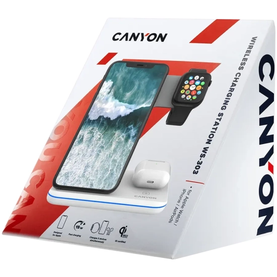 CANYON Ładowarka bezprzewodowa WS-303 15W 3w1 biała
