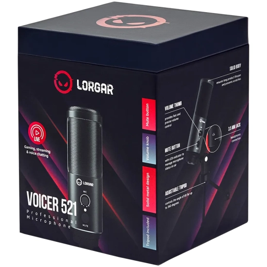 Lorgar Mikrofon USB Voicer 521 gamingowy kardioidalny czarny