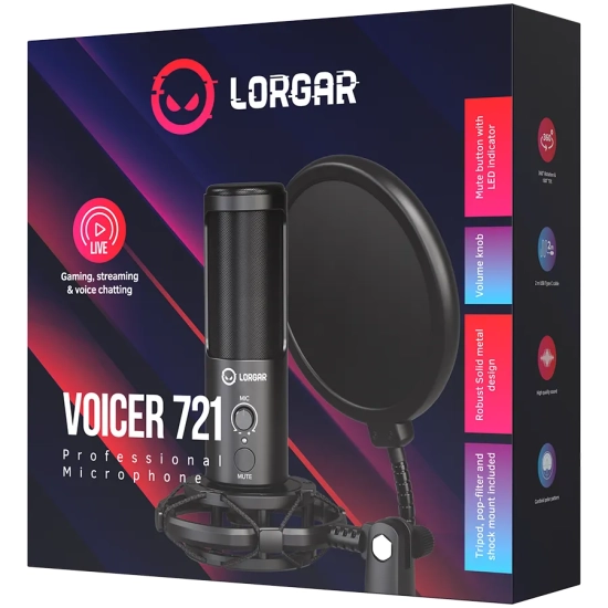 Lorgar Mikrofon USB Voicer 721 gamingowy kardioidalny czarny
