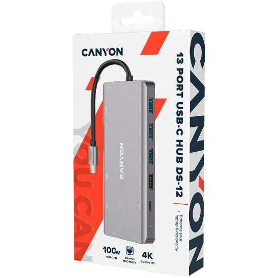Hub USB-C CANYON DS-12 CNS-TDS12 13w1 4K ciemnoszary