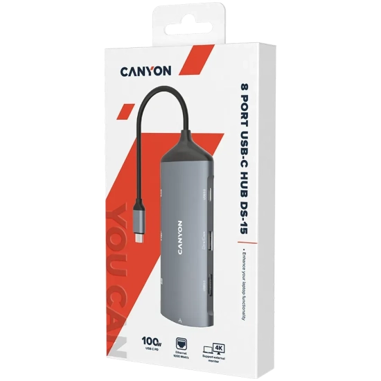 Hub USB-C CANYON DS-15 CNS-TDS15 8w1 4K ciemnoszary