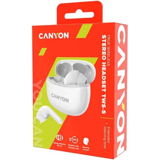 Canyon Słuchawki dokanałowe TWS-5 Etui Białe