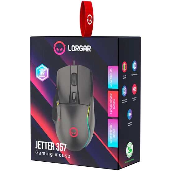 Lorgar Mysz gamingowa Jetter 357 8000 dpi RGB czarna