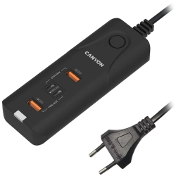 Czarna biurkowa ładowarka CANYON H-10 40 W z dwoma portami USB-C i dwoma USB-A.