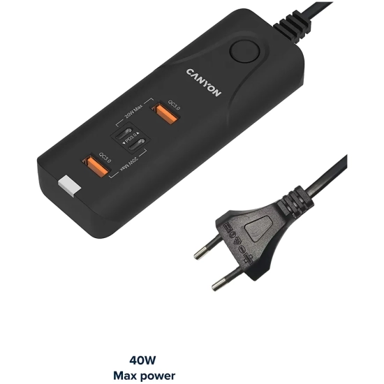 Canyon Ładowarka H-10 40 W 2x USB-C 2x USB-A czarna