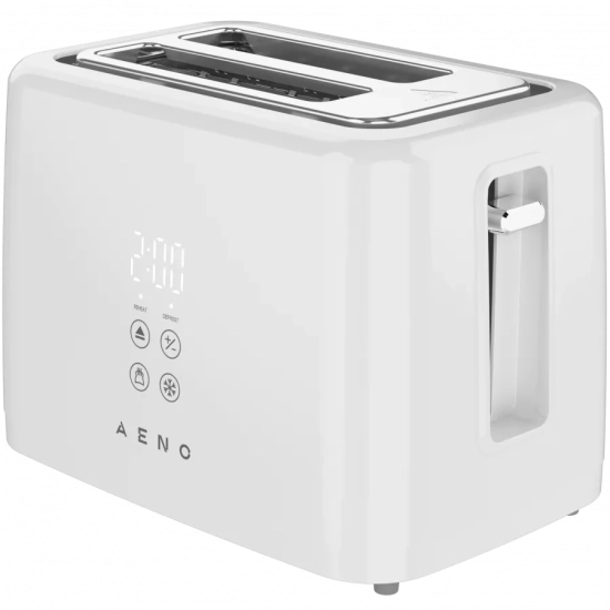 AENO TS2W ATS0002W – biały toster z cyfrowym wyświetlaczem i panelem sterowania.