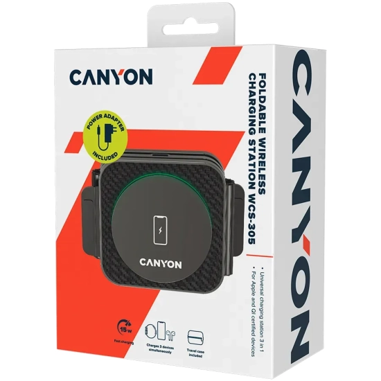 CANYON Ładowarka bezprzewodowa WS-305 15W 3w1 składana czarna