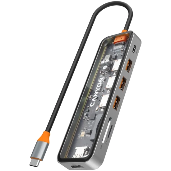 Hub USB-C CANYON DS-13 CNS-TDS13 7w1 4K szary