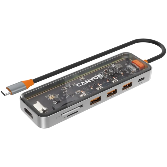 Hub USB-C CANYON DS-13 CNS-TDS13 7w1 4K szary