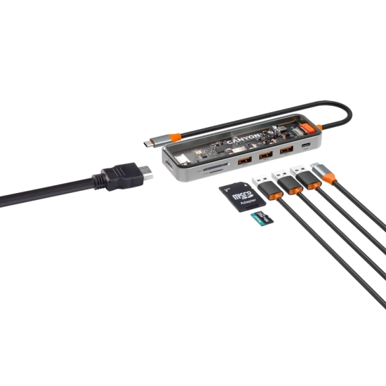 Hub USB-C CANYON DS-13 CNS-TDS13 7w1 4K szary