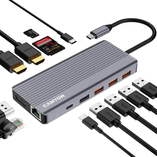 Hub USB-C CANYON DS-16 CNS-TDS16 13w1 4K szary