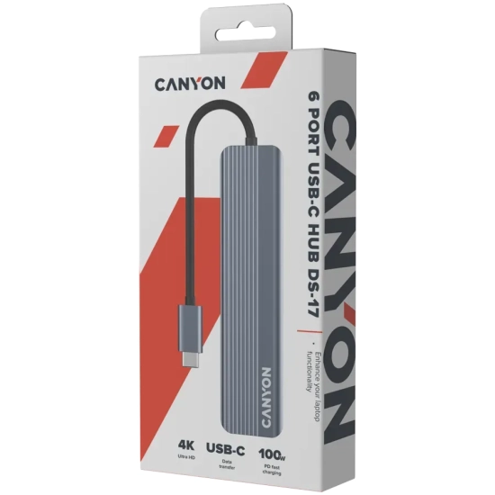 Hub USB-C CANYON DS-17 CNS-TDS17 6w1 4K szary