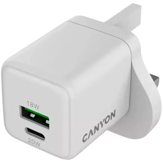 CANYON Ładowarka sieciowa CU20AC GaN 20W 1xPD 1xQC UK Biała