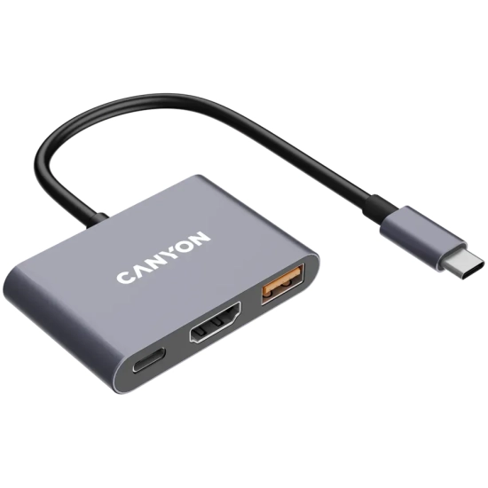 Hub USB-C CANYON DS-4 CNS-TDS4 3w1 4K szary