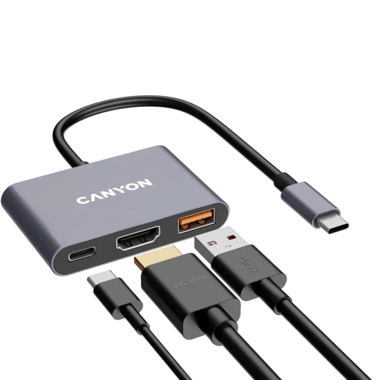Hub USB-C CANYON DS-4 CNS-TDS4 3w1 4K szary