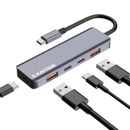 Hub USB-C CANYON DS-18 CNS-TDS18 5w1 szary