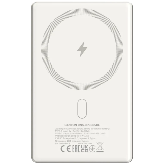 Canyon OnPower 505 powerbank 5000 mAh 20 W CNS-CPB505BE