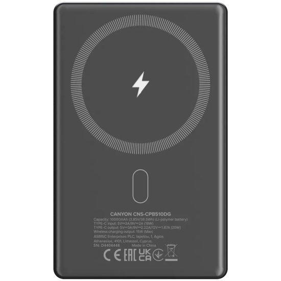 CANYON Powerbank OnPower 510 MagSafe 10000 mAh 20W grafitowy