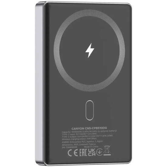 CANYON Powerbank OnPower 510 MagSafe 10000 mAh 20W grafitowy