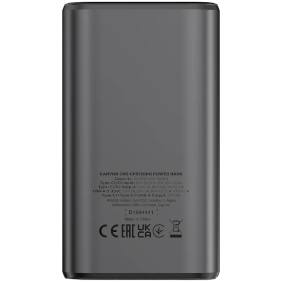 CANYON Powerbank OnPower 130 TFT 10000 mAh PD30W Grafitowy
