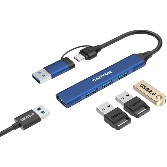 Hub USB-C CANYON DS-02 CNS-TDS02BL 4w1 niebieski