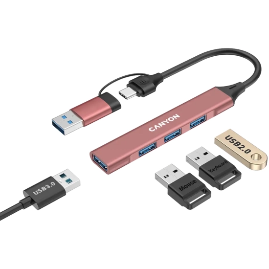 Hub USB-C CANYON DS-02 CNS-TDS02P 4w1 różowy