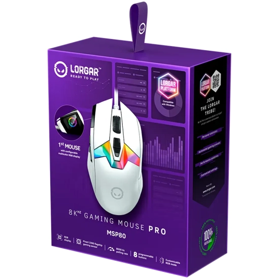 Mysz przewodowa gamingowa LORGAR Pro MSP80 26000 DPI 8000 Hz biała