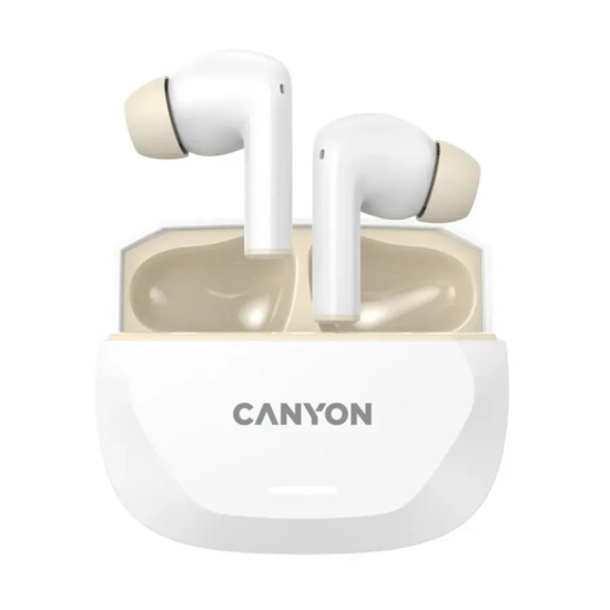 Słuchawki TWS CANYON Hexagon 7 ANC ENC Qi biało-beżowe