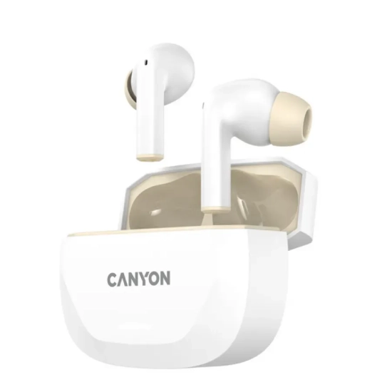 Słuchawki TWS CANYON Hexagon 7 ANC ENC Qi biało-beżowe