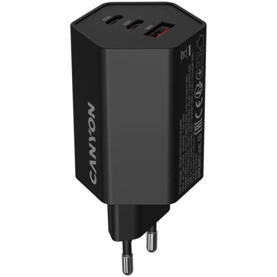 CANYON Ładowarka sieciowa HEXAGON 65 GaN 65W 2xPD 1xQC EU Czarna