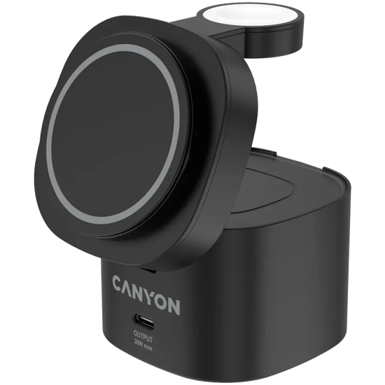CANYON Stacja ładująca 4w1 bezprzew. 30W z kablem 1m czarna