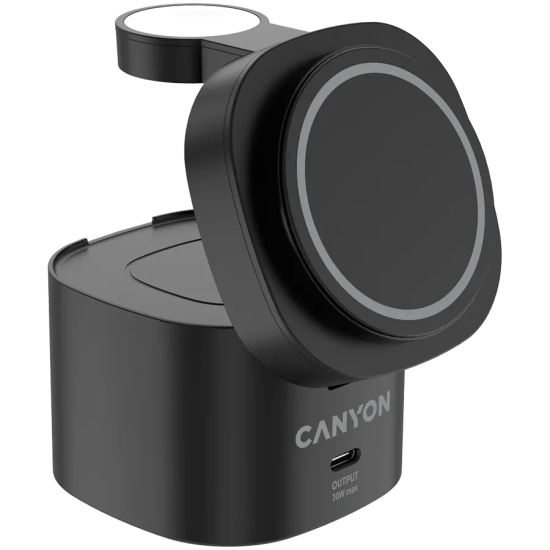 CANYON Stacja ładująca 4w1 bezprzew. 30W z kablem 1m czarna