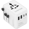 Biały adapter podróżny CANYON OnTour 70 CNS-TA70W1006W z pięcioma portami USB i wysuwanymi wtykami.